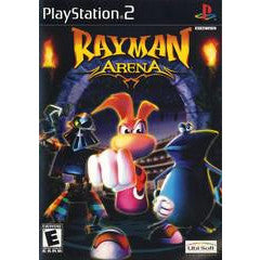 Game case for 'Rayman Arena' on PlayStation 2 with cartoon characters and colorful design.