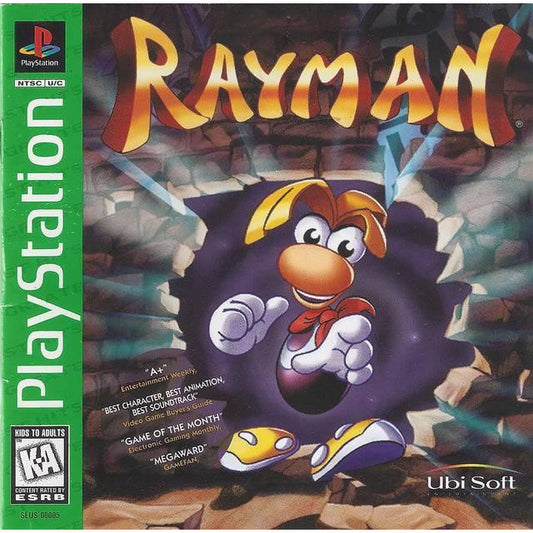 PlayStation game cover for 'Rayman' featuring the character Rayman.