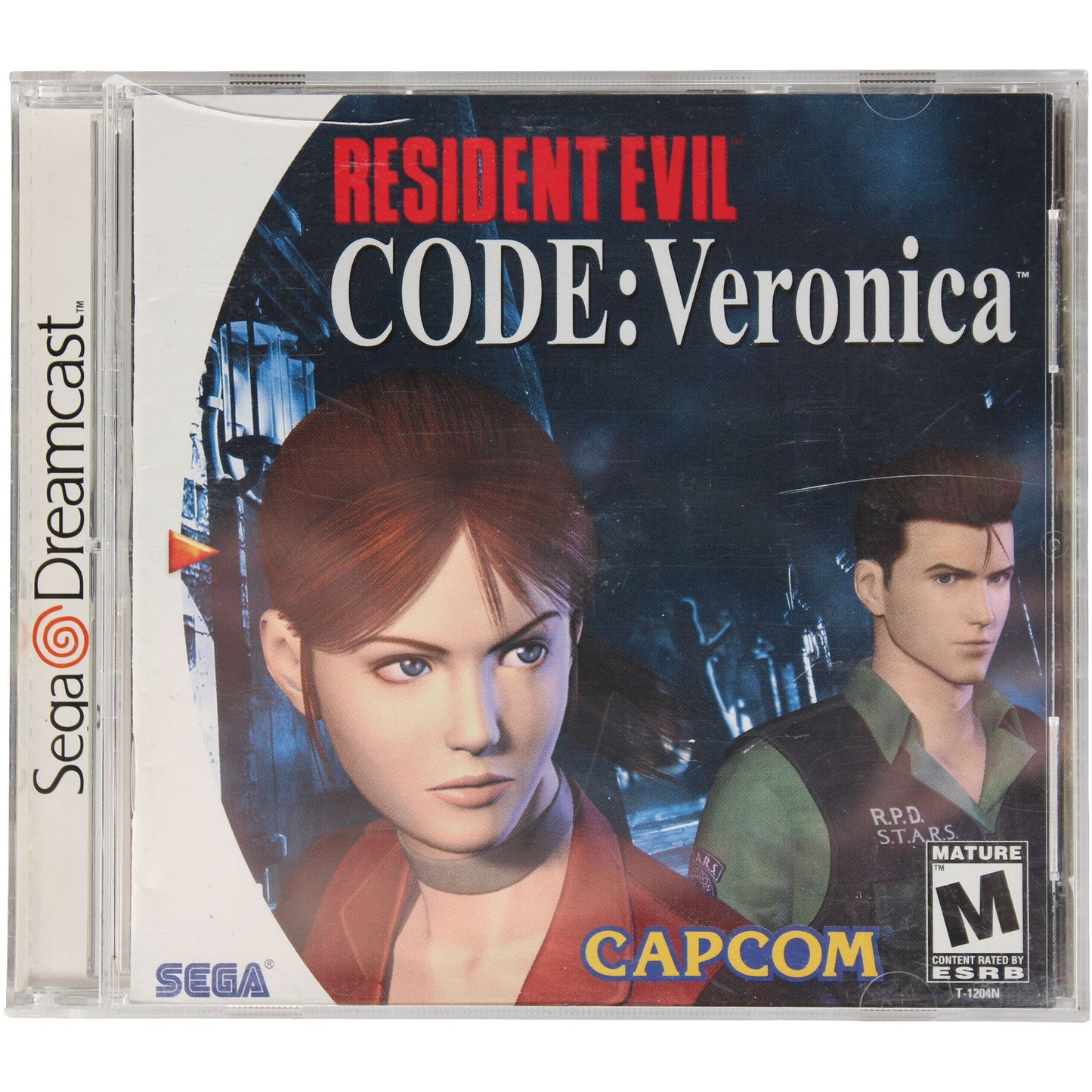 Game case for 'Resident Evil Code: Veronica' on Sega Dreamcast with characters and branding.