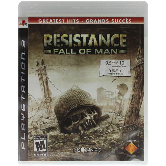 PlayStation 3 game case for 'Resistance: Fall of Man' with helmet and barbed wire on cover