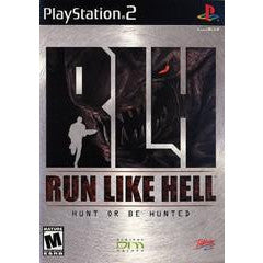 PlayStation 2 game cover for 'Run Like Hell' with a dark theme and silhouette design.