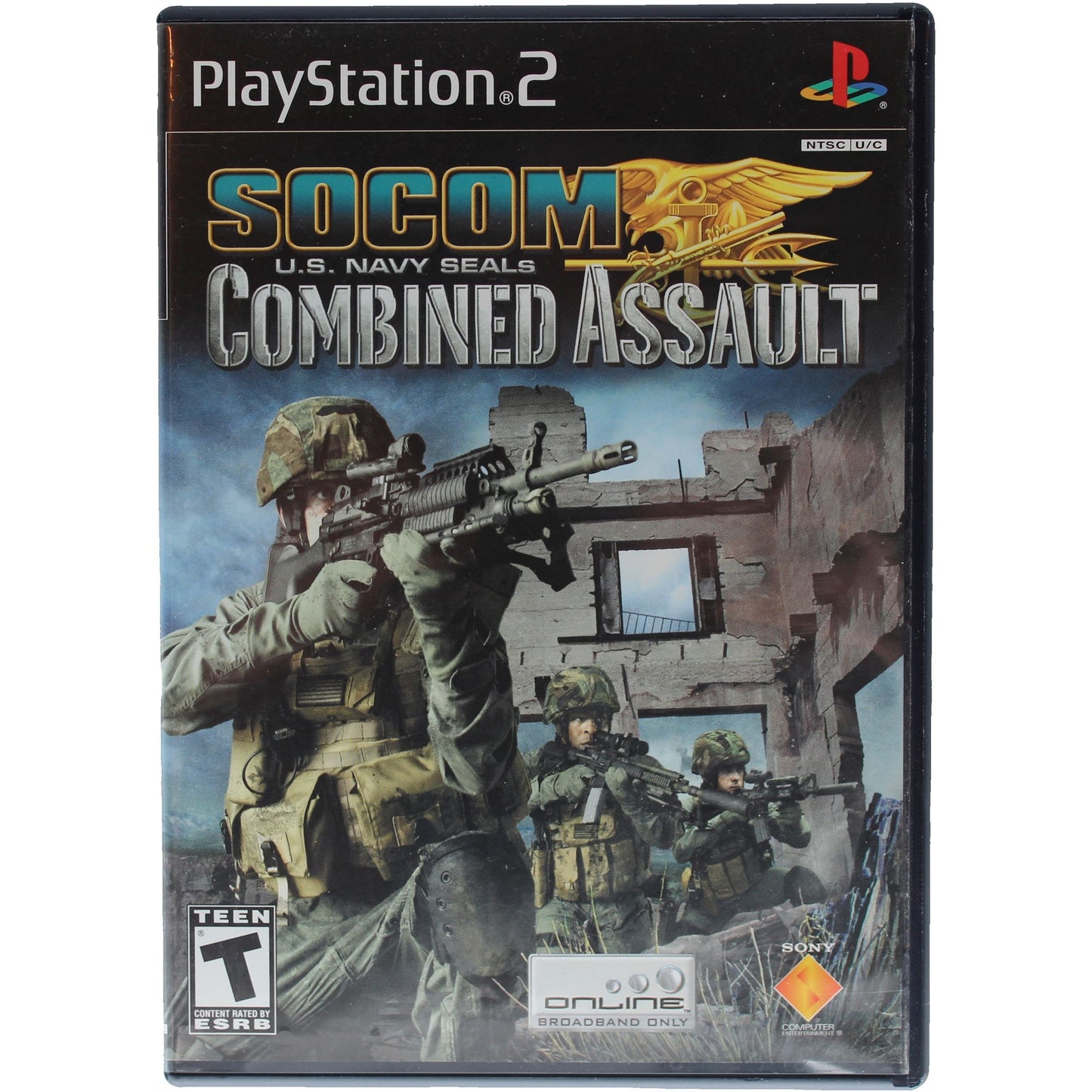 PlayStation 2 game case for 'Socom U.S. Navy SEALs Combined Assault' with soldier on cover