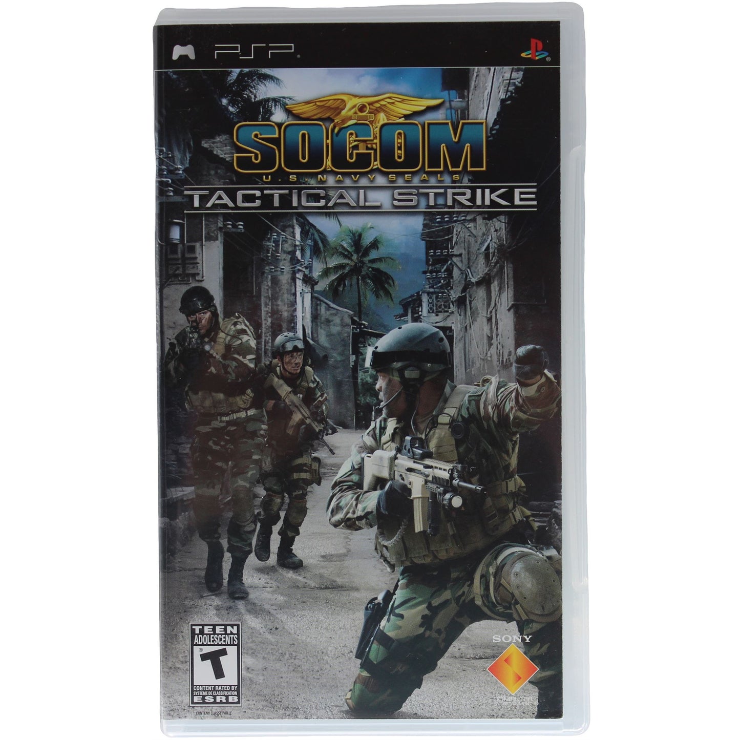 Socom Tactical Strike game case for PSP with soldiers on a city street