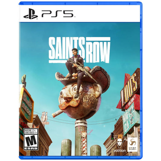 PS5 game case for 'Saints Row' with a character on top of a large bottle.