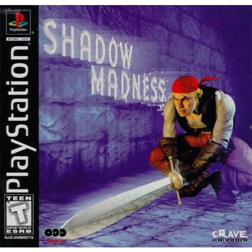 Game cover for 'Shadow Madness' for PlayStation with a character holding a sword.