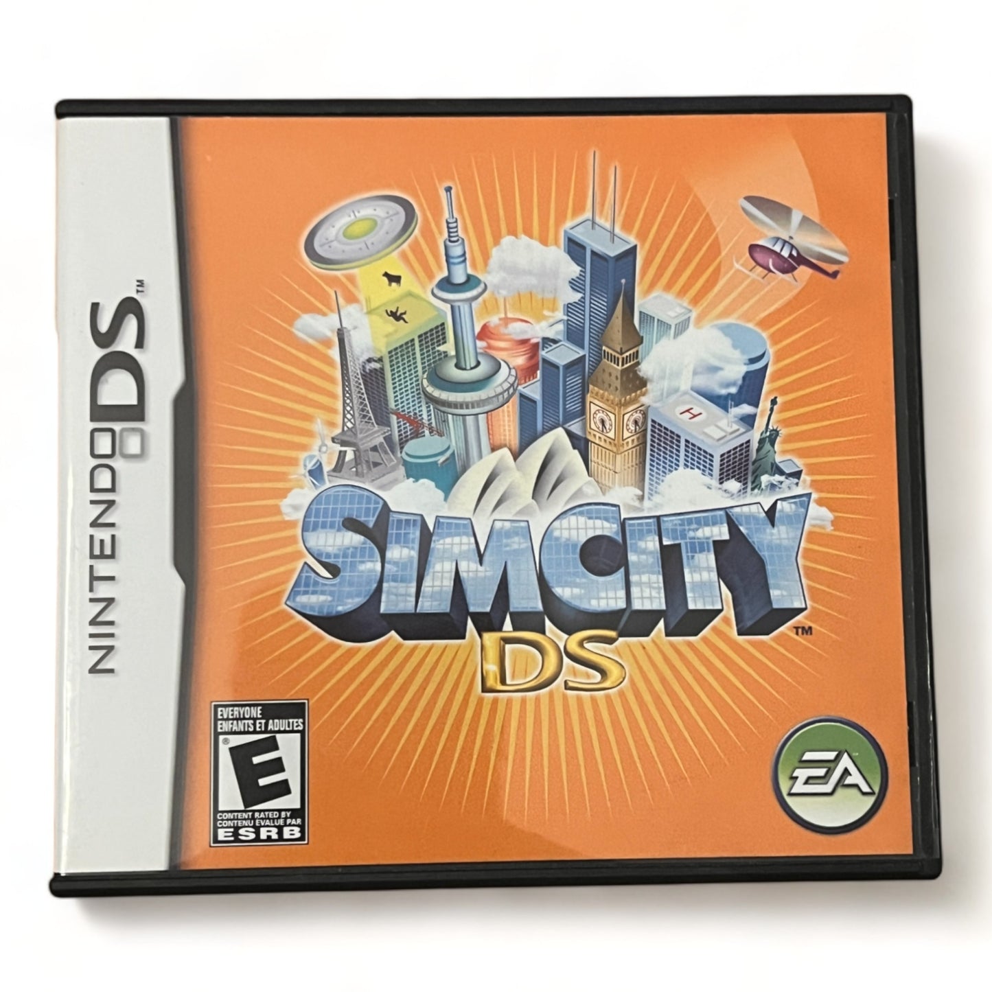 SimCity DS game case for Nintendo DS with EA logo on an orange background