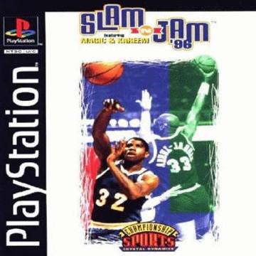 SLAM JAM '96 game cover for PlayStation with basketball players and ball.