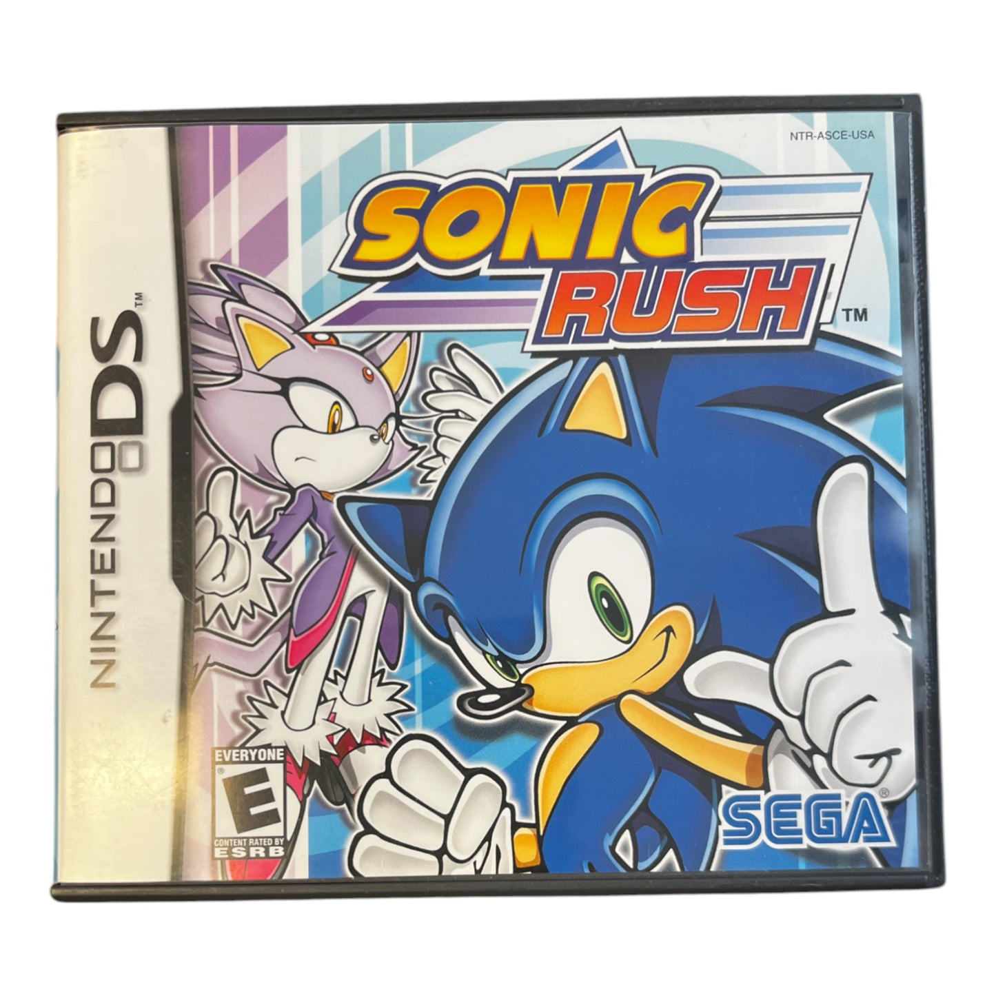 Sonic Rush game case for Nintendo DS with Sonic the Hedgehog and E.T. on a white background