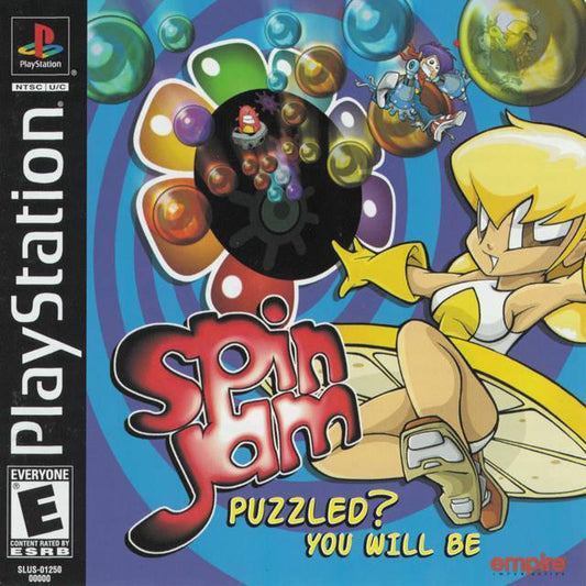 PlayStation game cover for 'Spin Jam' featuring a character and colorful design.