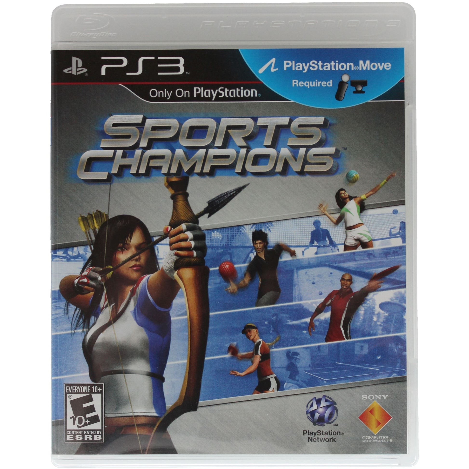 PlayStation 3 game case for 'Sports Champions' with various sports activities on a blue background.