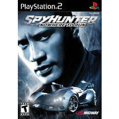 SpyHunter: Nowhere to Run game cover for PlayStation 2 with a person and car on a white background.