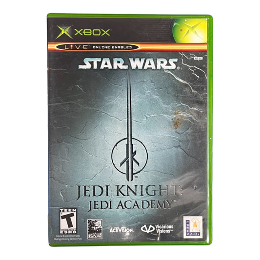 Xbox game disc cover for 'Star Wars Jedi Knight: Jedi Academy' on a white background