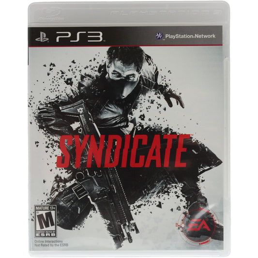 PlayStation 3 game case for 'Syndicate' with a character holding a gun on a white background.