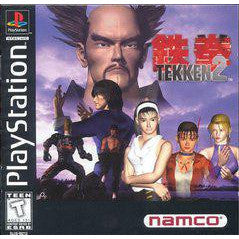 PlayStation game cover for 'Tekken 2' featuring a character with a serious expression and other characters below.