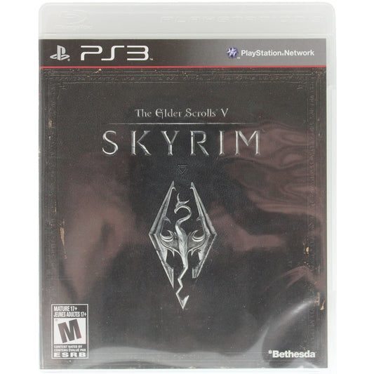 PlayStation 3 game case for 'The Elder Scrolls V: Skyrim' with Bethesda logo.
