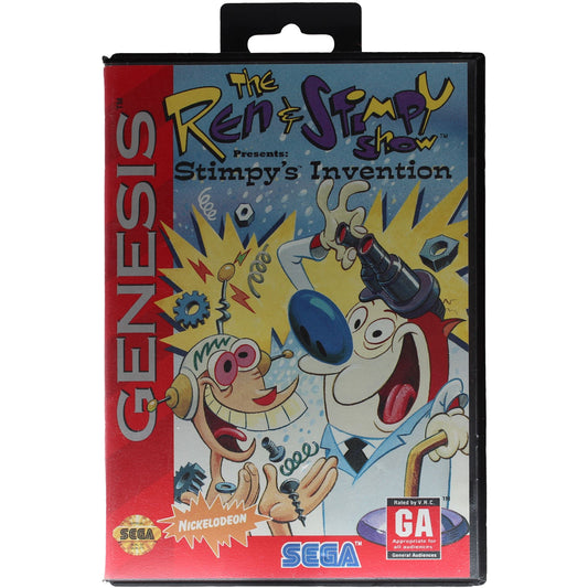 Sega Genesis game cartridge for 'The Ren & Stimpy Show: Stimpy's Invention' on a white background