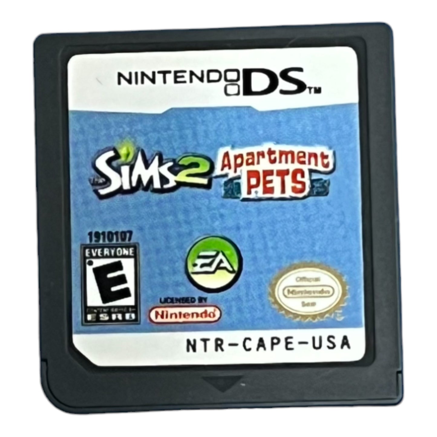 Nintendo DS game cartridge for 'The Sims 2 Apartment Pets' on a white background