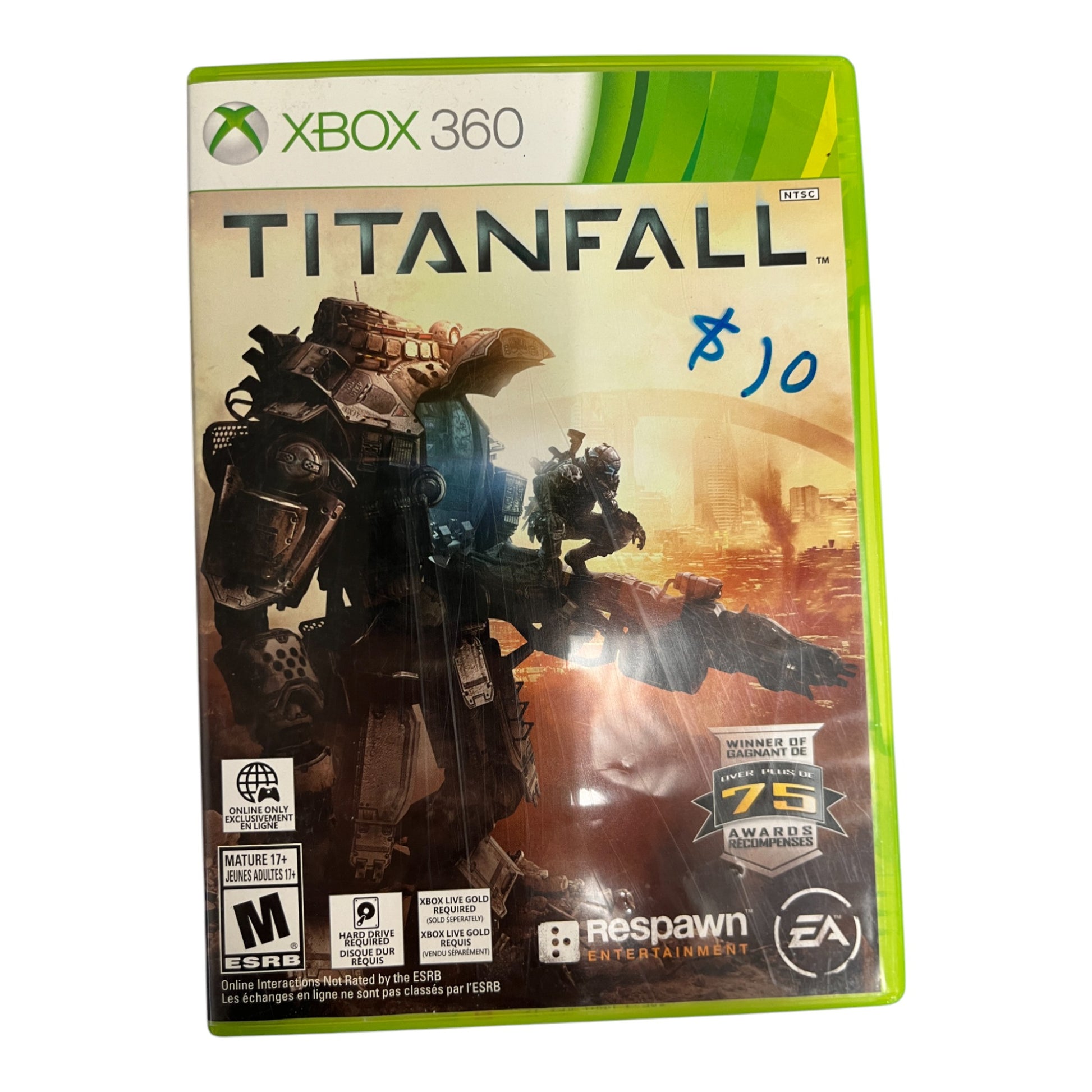 Xbox 360 'Titanfall' game case with graphics and branding.