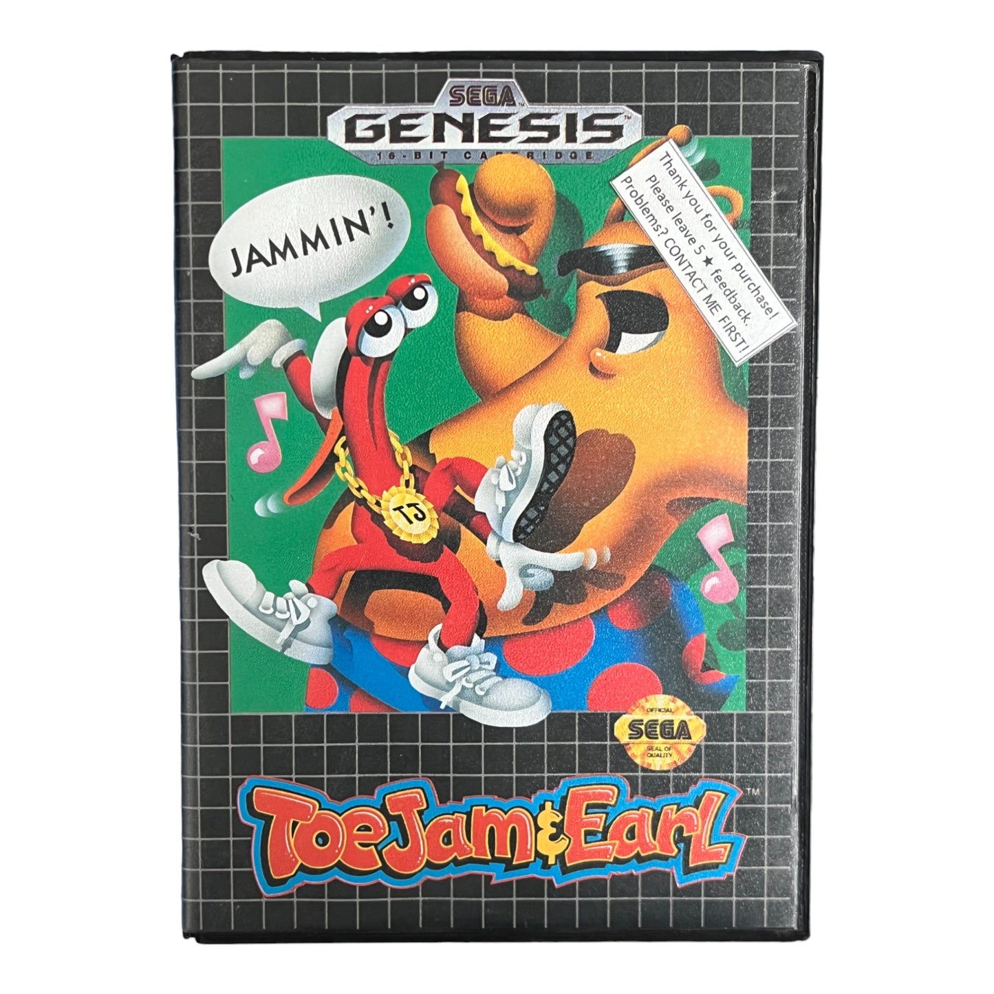 Sega Genesis game cartridge for 'ToeJam & Earl' with colorful characters and text.