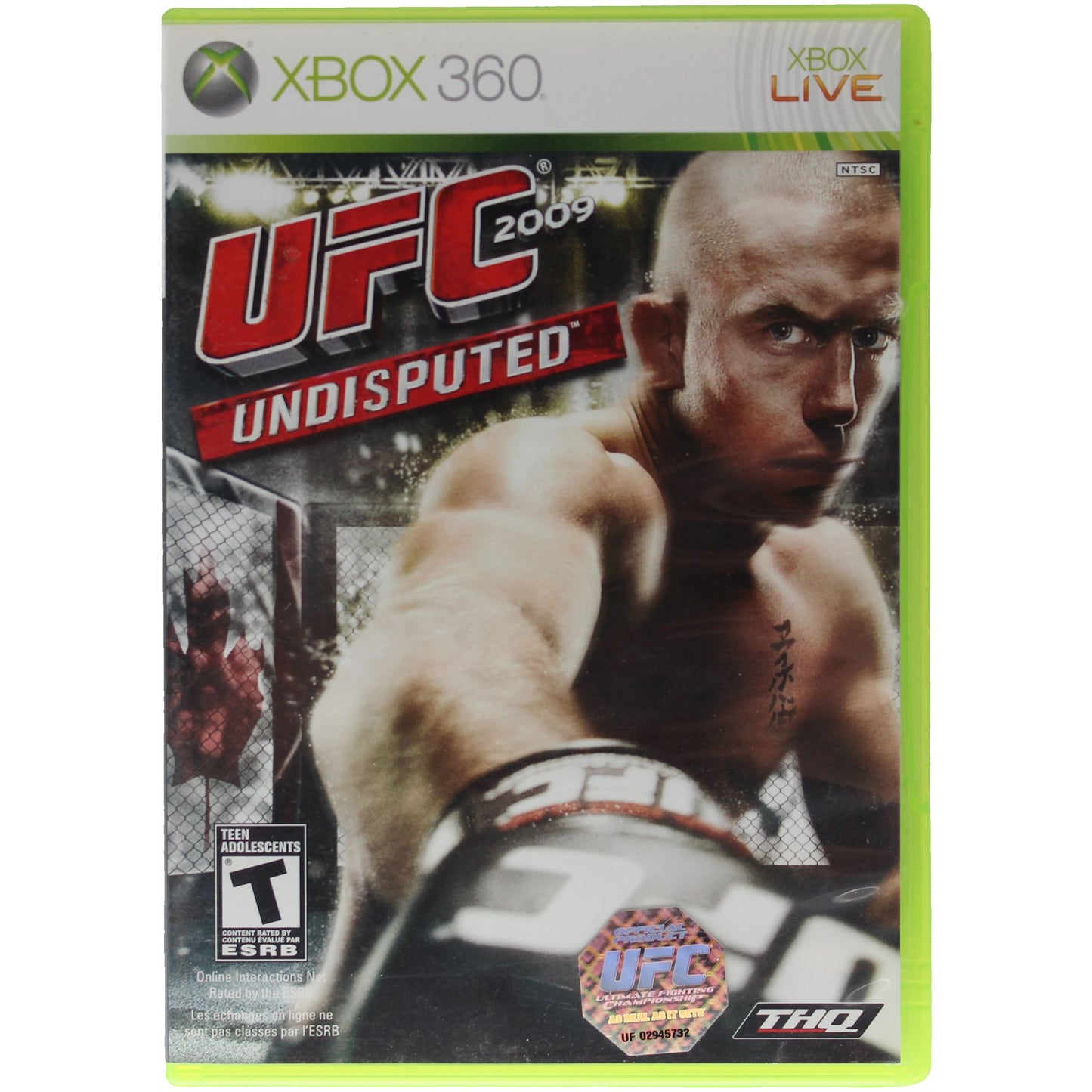 UFC Undisputed game cover for Xbox 360 with a fighter's face on the front.