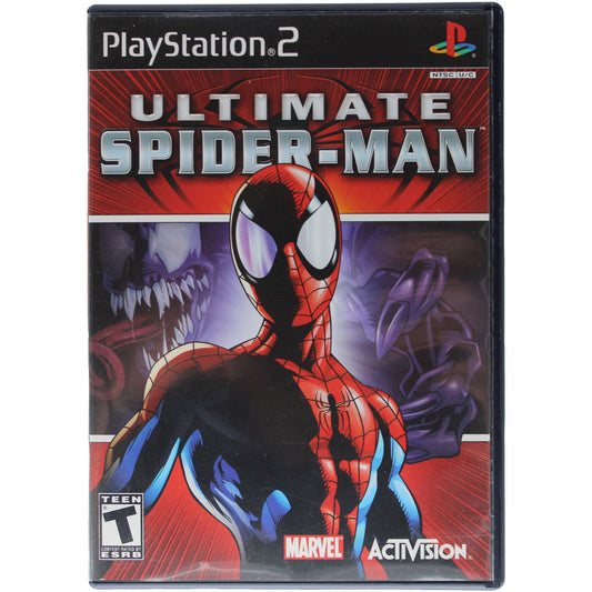 PlayStation 2 game case for 'Ultimate Spider-Man' with Marvel and Activision logos.