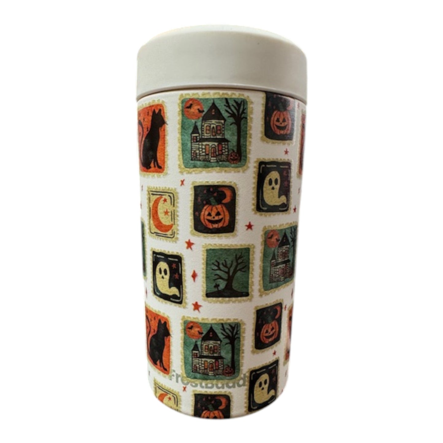 Tumbler with Halloween-themed design on a white background