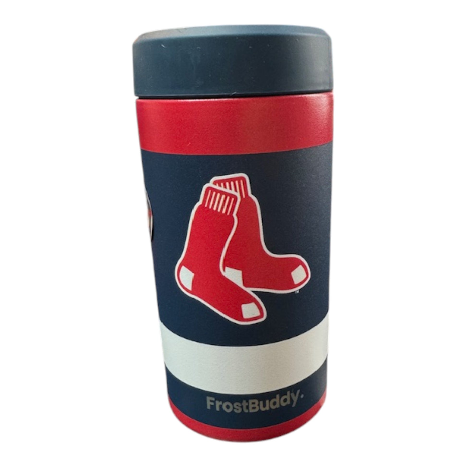 FrostBuddy tumbler with red and blue design on a white background