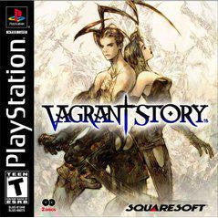Vagrant Story game cover for PlayStation with two characters and Squaresoft logo.