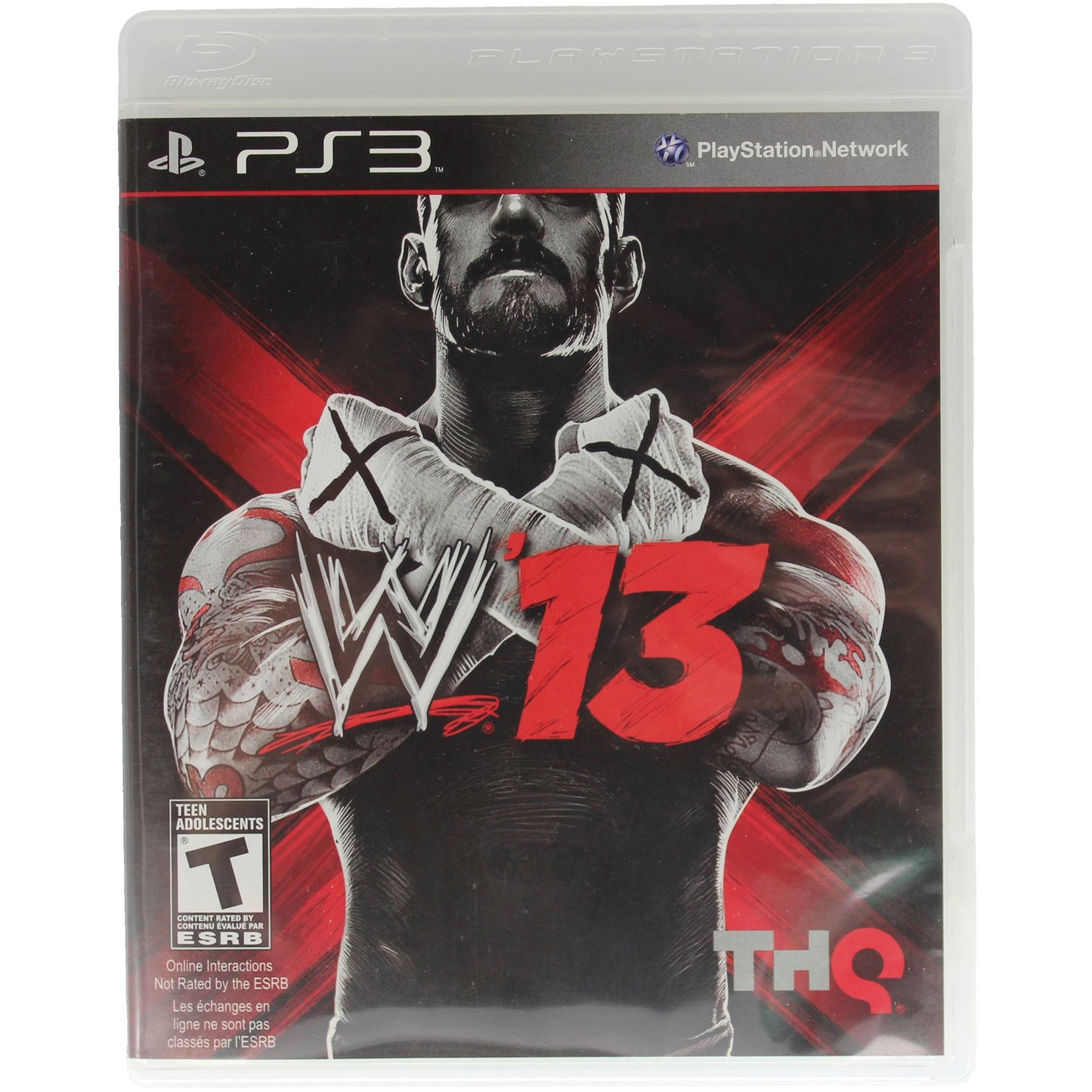 PlayStation 3 game case for WWE '13 with a man holding the game title.