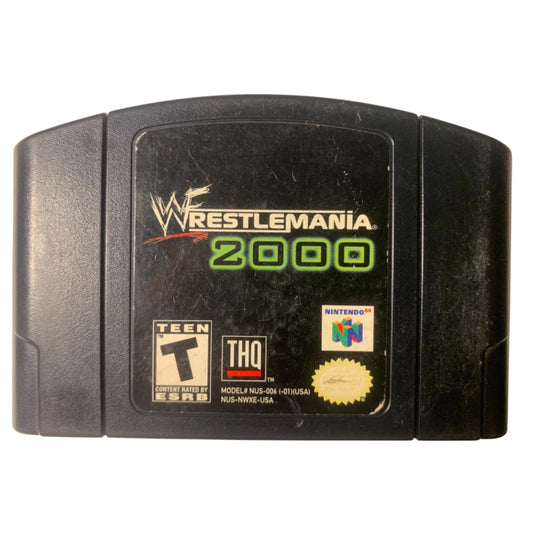 WrestleMania 2000 game cartridge for Nintendo N64 on a white background