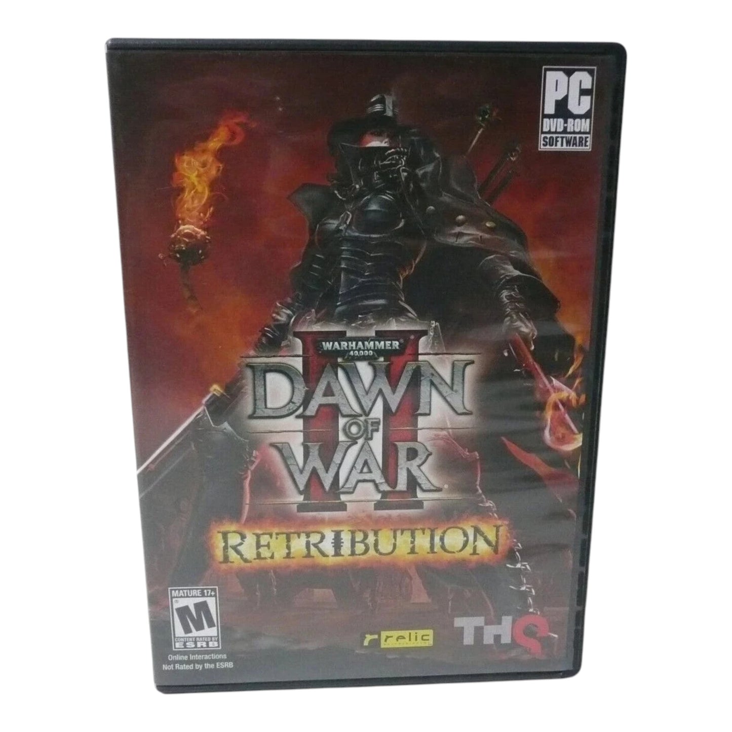 Game case for 'Dawn of War Retribution' with warrior illustration on a white background