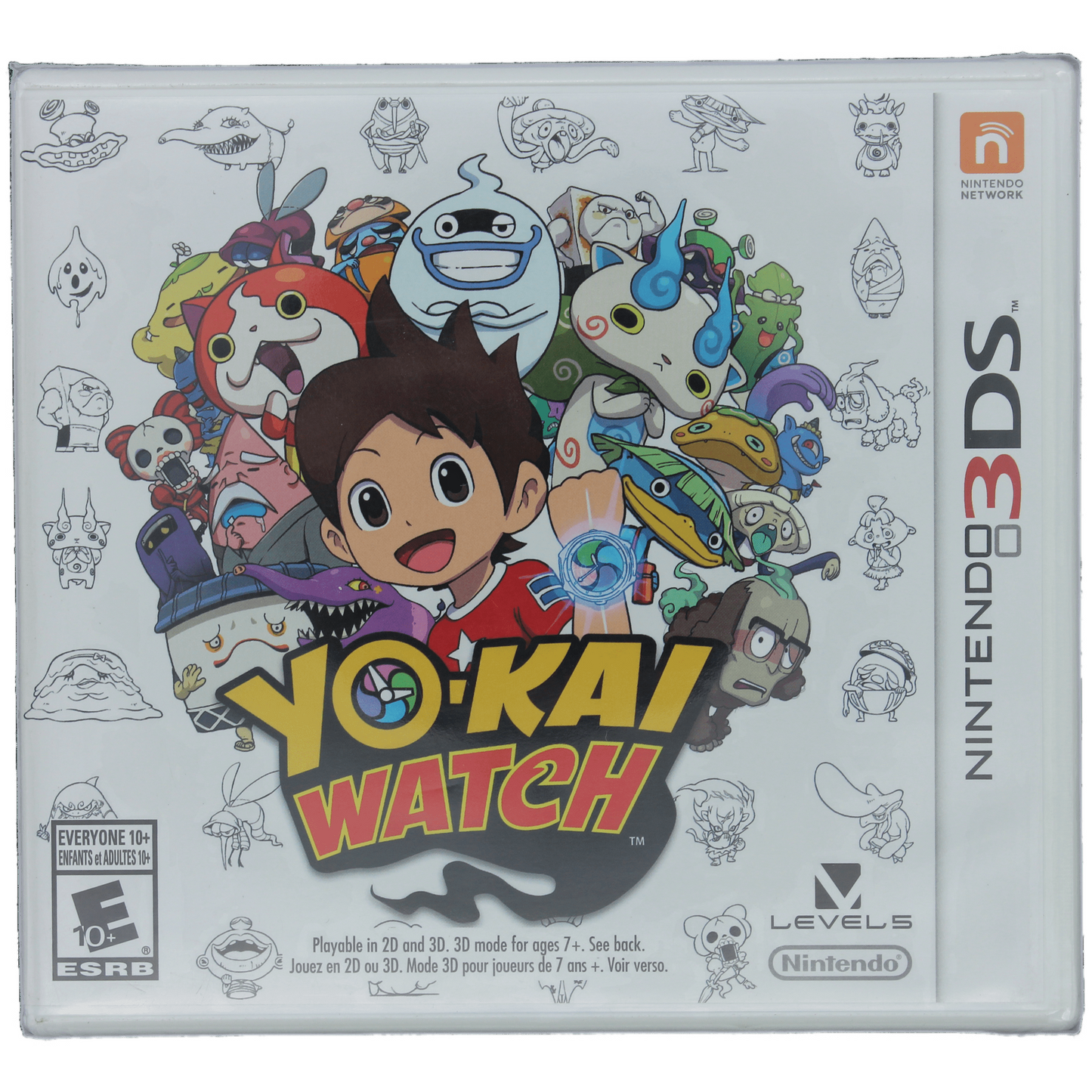 Nintendo 3DS game case for 'Yo-Kai Watch' with colorful characters and branding.