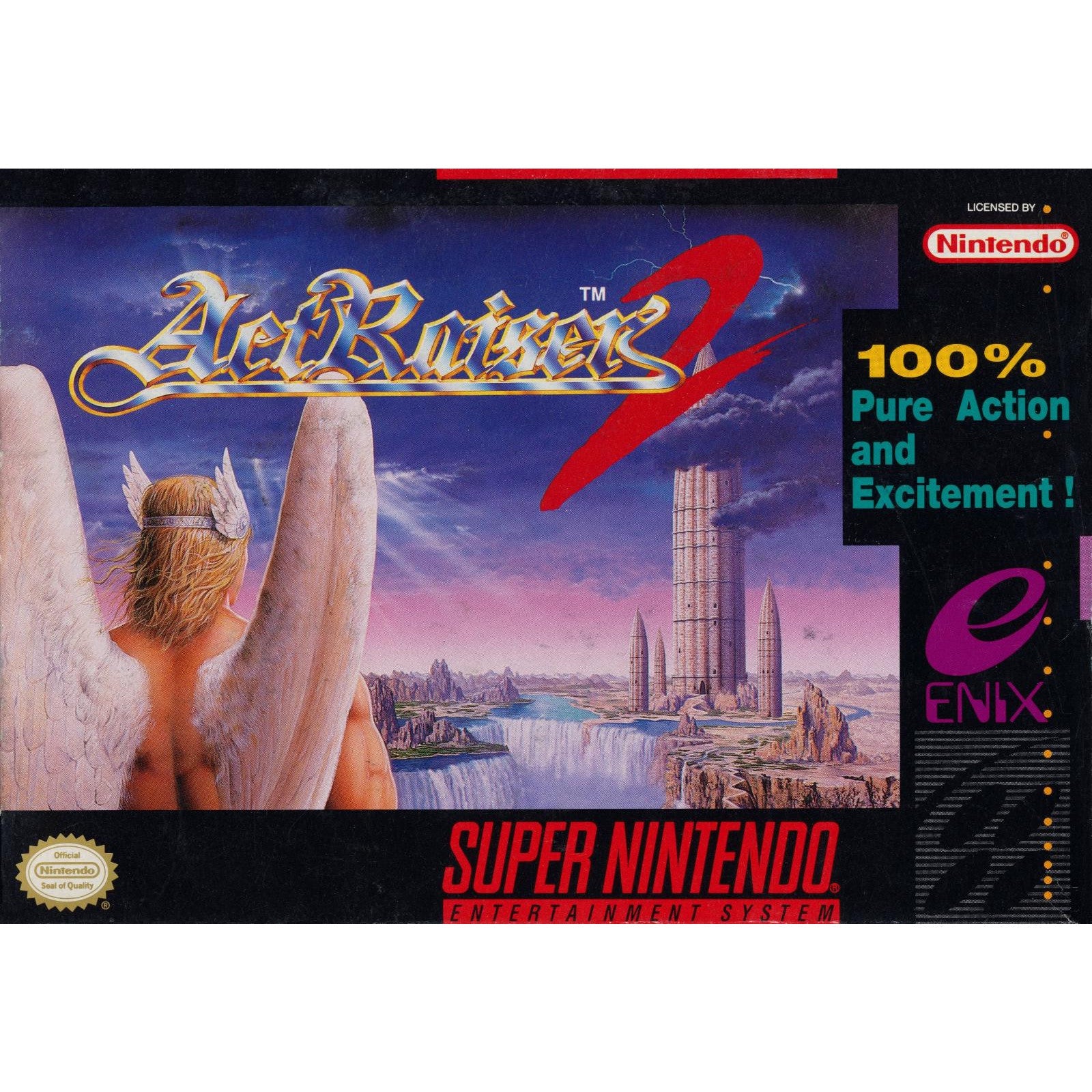 Super Nintendo Entertainment System game cover for 'Aleirover 2' with angelic figure and cityscape.