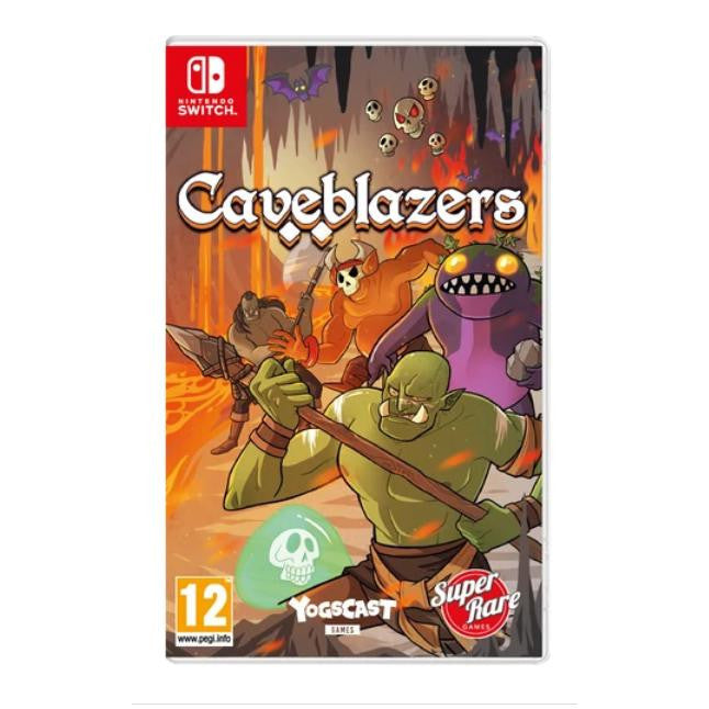 Game box for 'Caveblazers' on Nintendo Switch with colorful graphics and character illustrations.