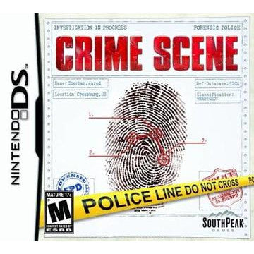 Game cover for 'Crime Scene' on Nintendo DS with a fingerprint and police tape design.