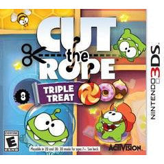 Game cover of 'Cut the Rope: Triple Treat' for Nintendo 3DS with colorful graphics and characters.
