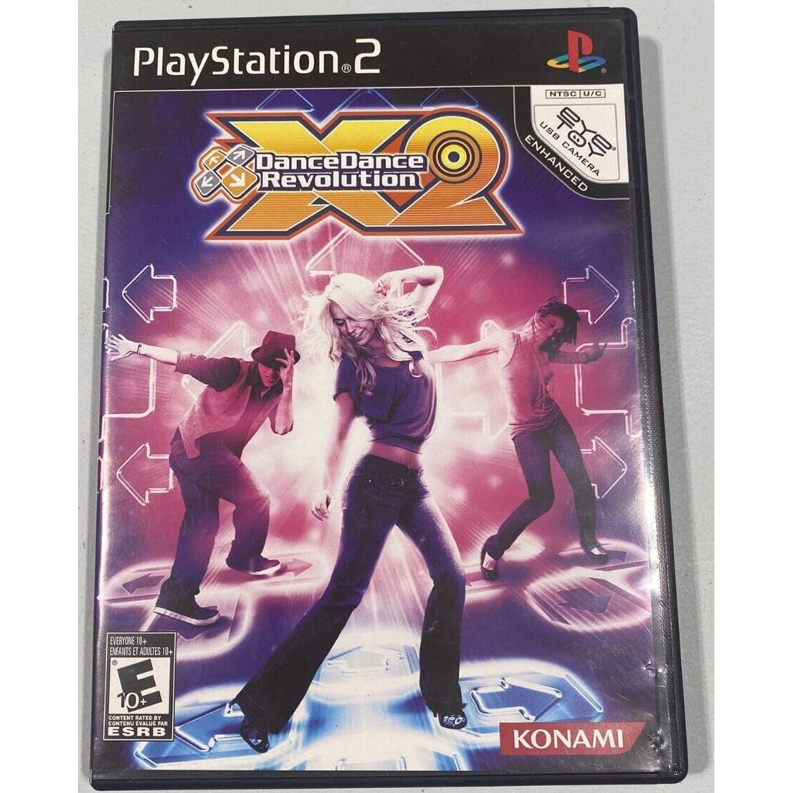 PlayStation 2 game case for 'Dance Dance Revolution X2' with Konami branding.