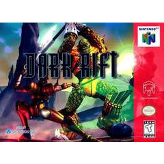 Game cover of 'Dark Rift' for N64 with a character holding a weapon.