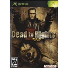 Game cover of 'Dead to Rights' for Xbox with a man holding guns and a wolf's head.