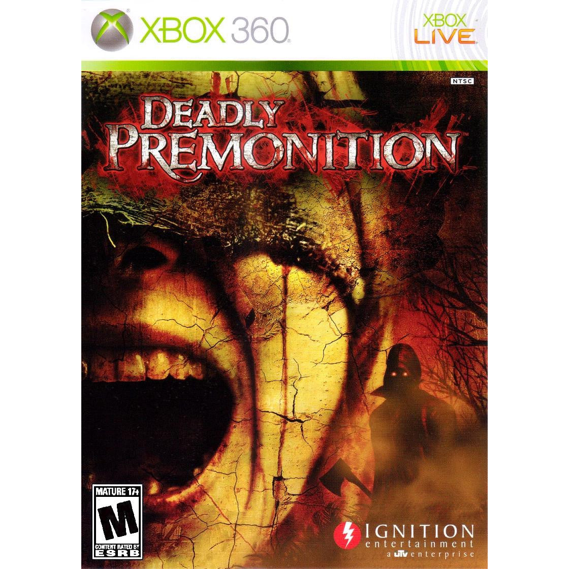 Cover of 'Deadly Premonition' game for Xbox 360 with a dark and eerie design.
