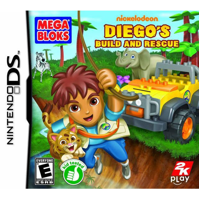 Mega Bloks Nickelodeon Diego's Build and Rescue Nintendo DS game cover with a boy, animals, and toy vehicle.