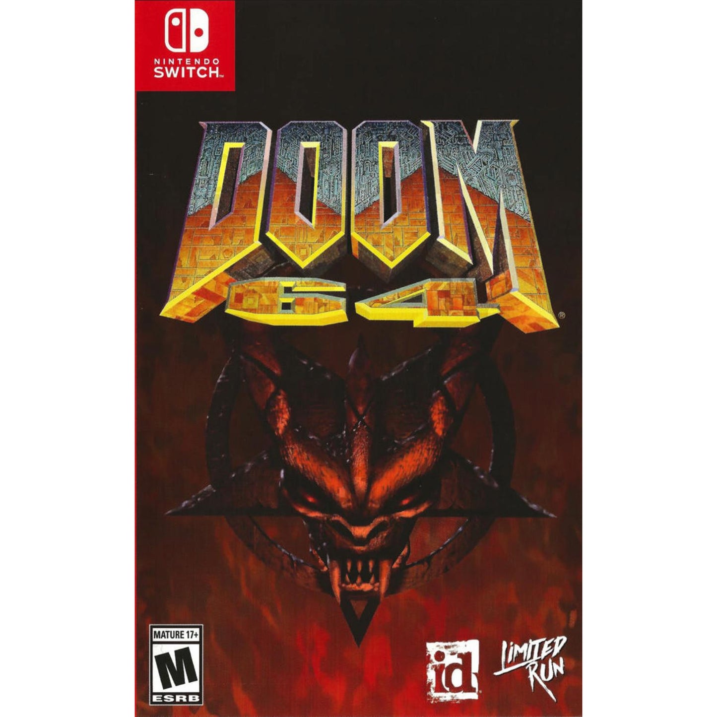 Doom 2016 game cover for Nintendo Switch with a demon face and 'Doom' logo.