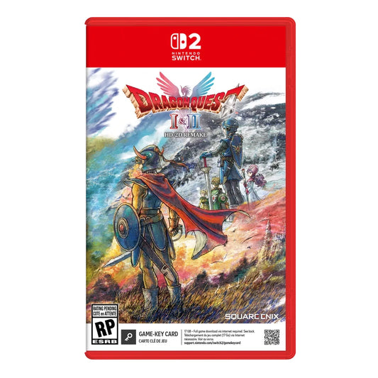 Dragon Quest I & II HD Remake game case for Nintendo Switch with colorful artwork on a red background.