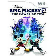 Game cover of 'Epic Mickey 2: The Power of Two' for Wii with Mickey Mouse and other characters.