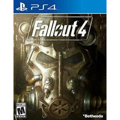 Game case for 'Fallout 4' on a PS4 console with a metallic mask design.