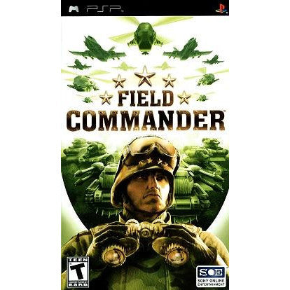 Game cover of 'Field Commander' for PSP with a soldier and military vehicles.