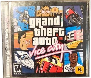 Grand Theft Auto: Vice City jewel case for PC with various images of characters and scenes from the game.