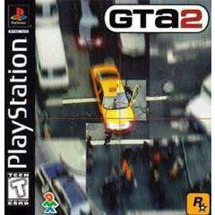 GTA 2 game cover for PlayStation with a yellow taxi and cityscape