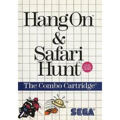 Sega cartridge cover for 'Hang On' and 'Safari Hunt' with grid background