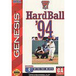 Cover of 'HardBall '94' video game for Sega Genesis with baseball players and text.
